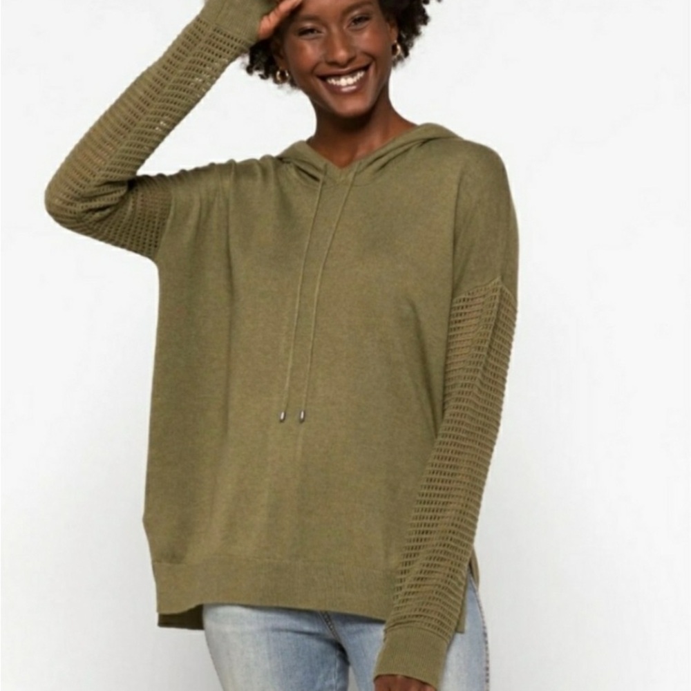 EUC- Stitches & Stripes ‘Antara’ Hooded Sweater w/Open Weave Sleeve and Back